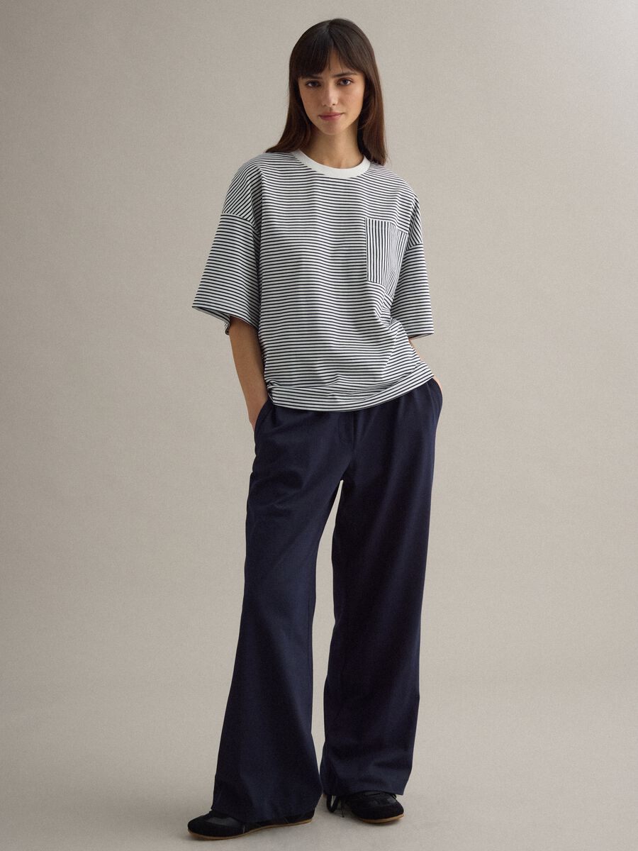 Blue stretch cotton trousers with regular fit_0