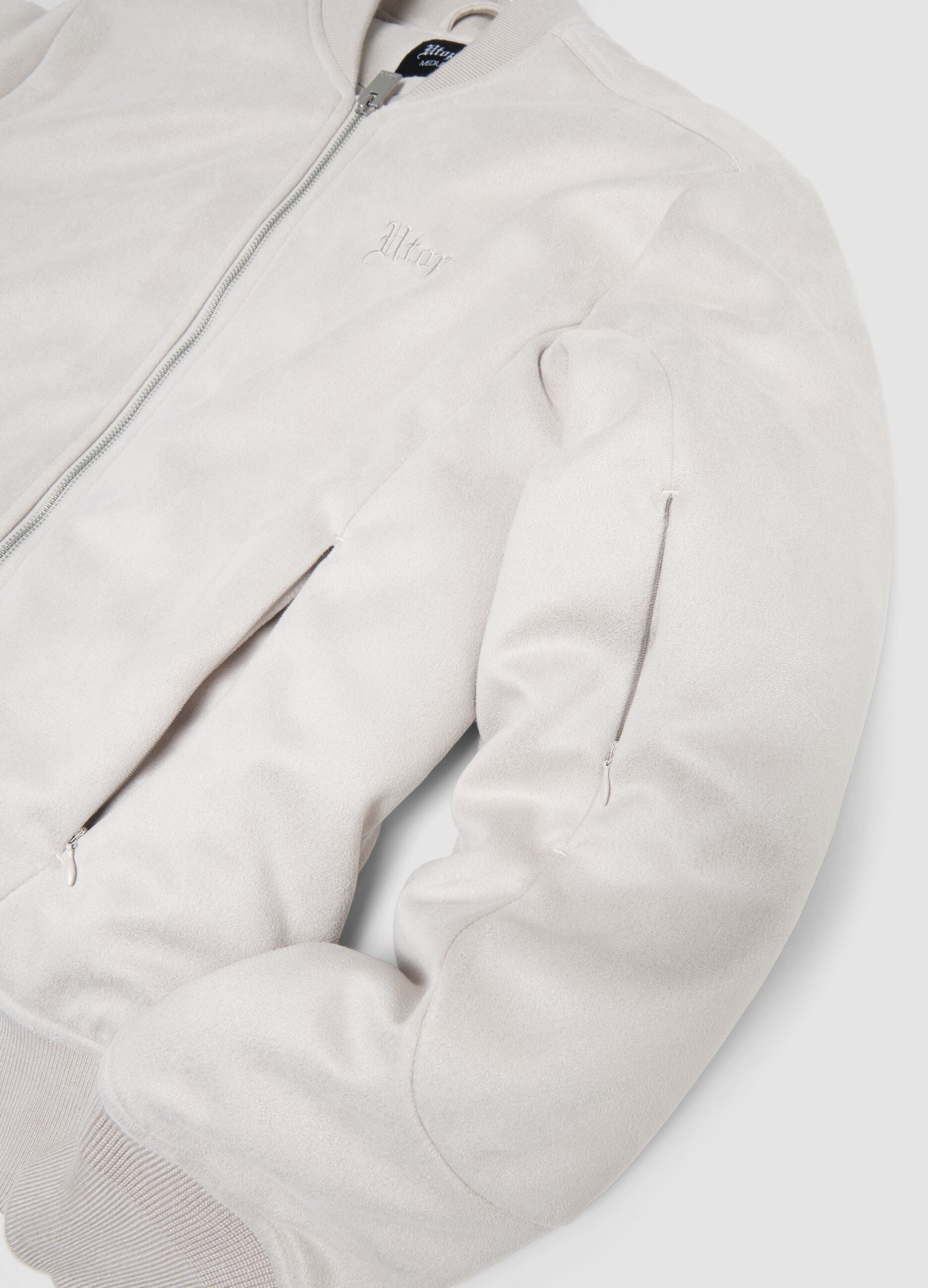 Faux Suede Bomber Jacket &ndash; Light Beige