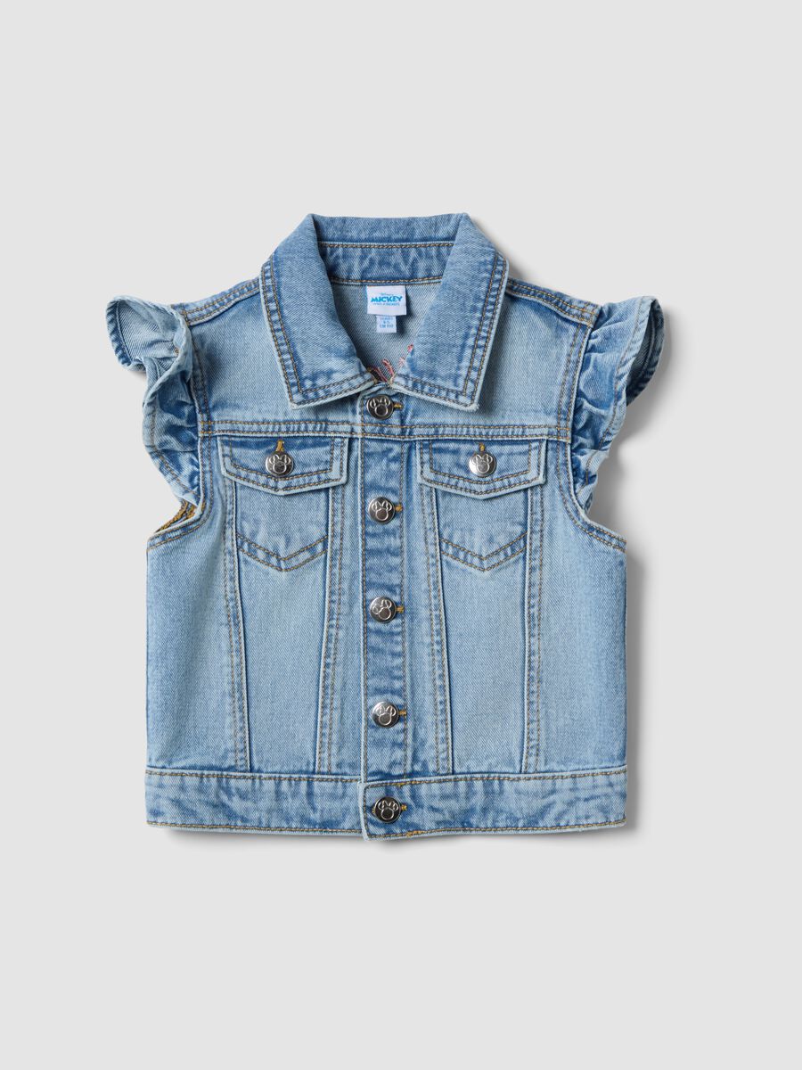 Regular fit blue denim vest for girls with Minnie, made of pure cotton_0