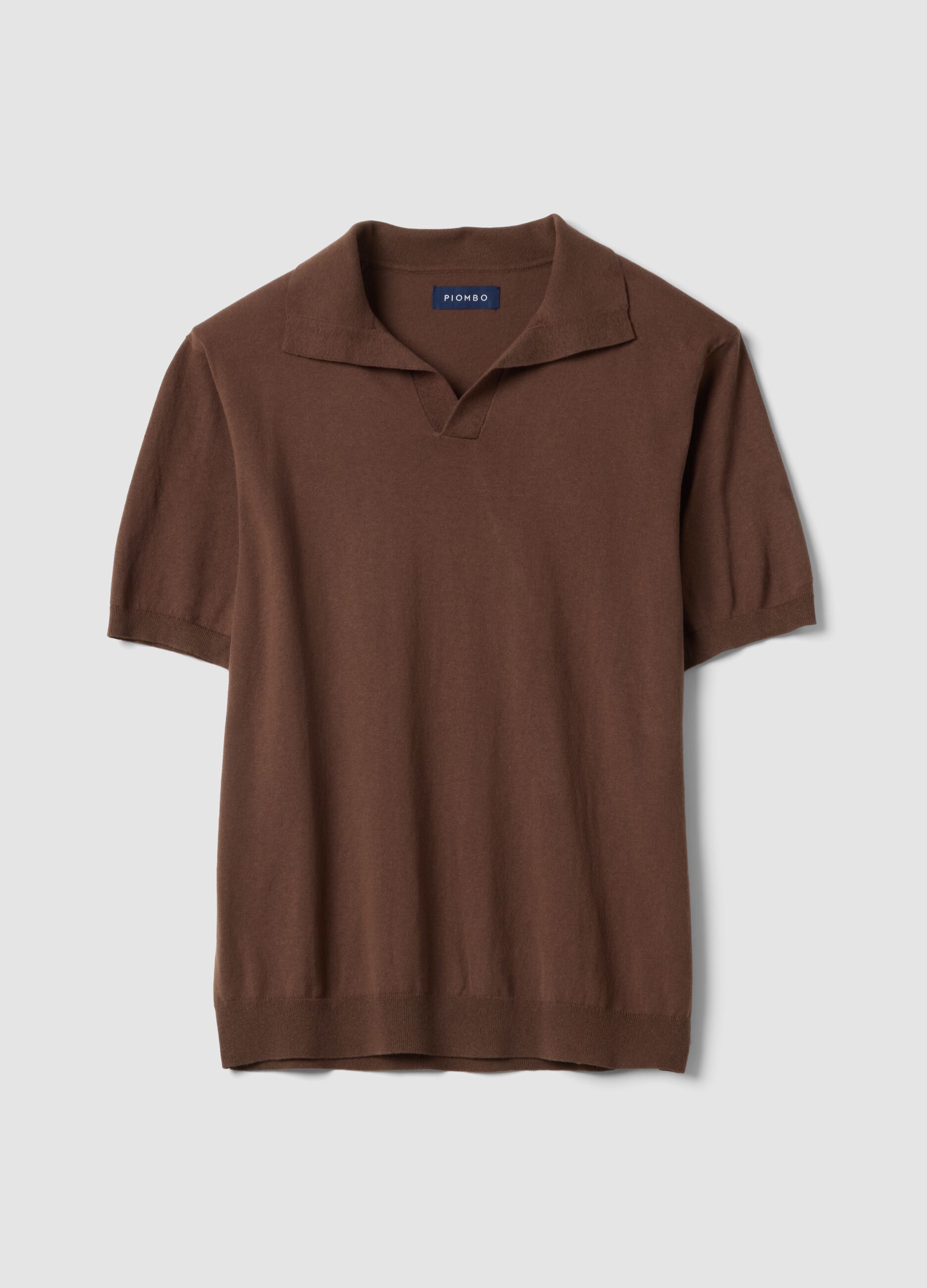 Short-sleeved brown polo shirt in pure cotton