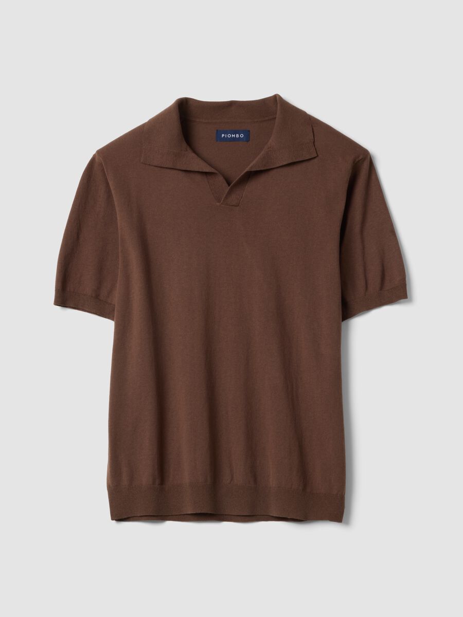Short-sleeved brown polo shirt in pure cotton_4