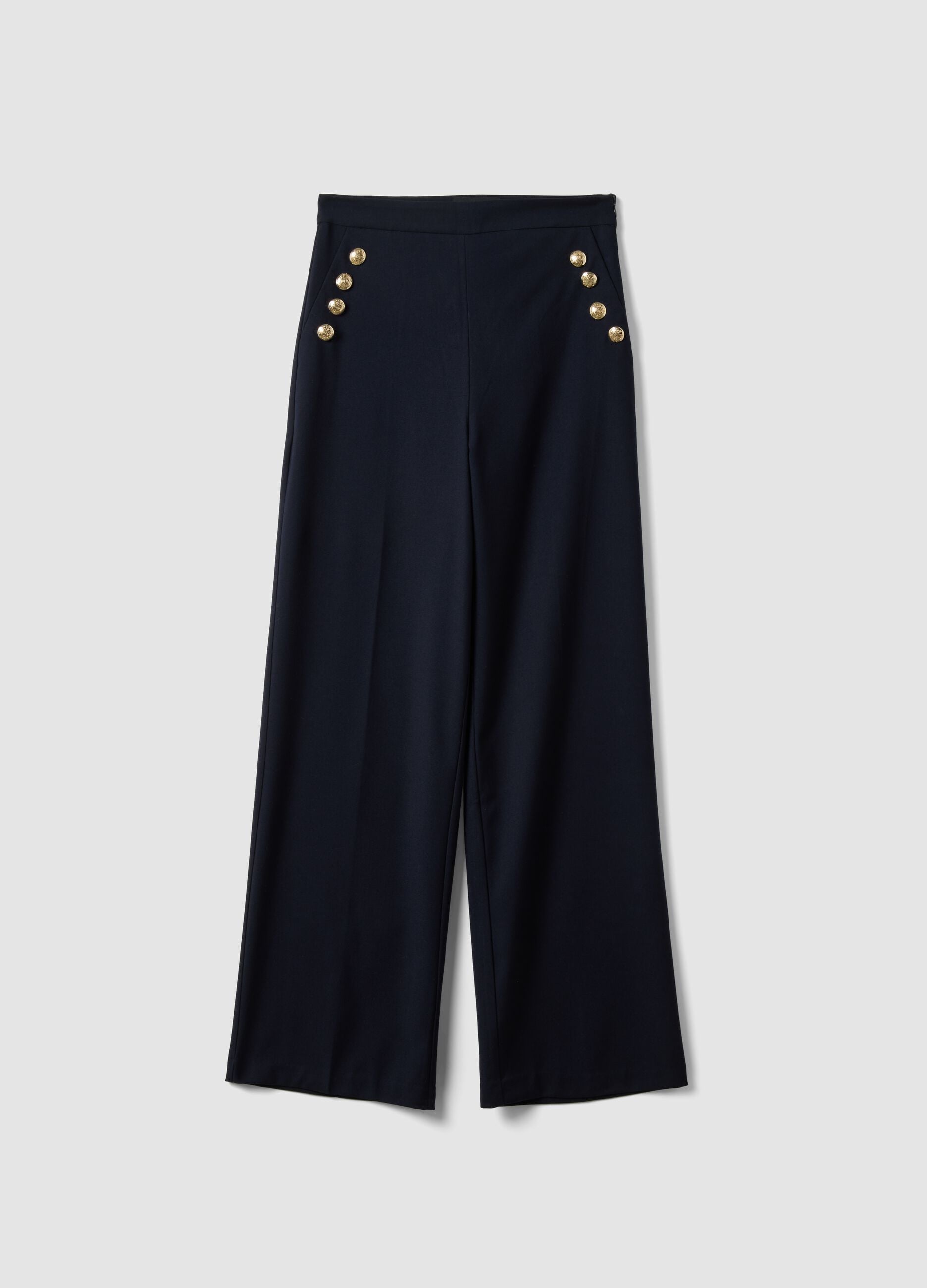 Blue stretch viscose straight-fit trousers