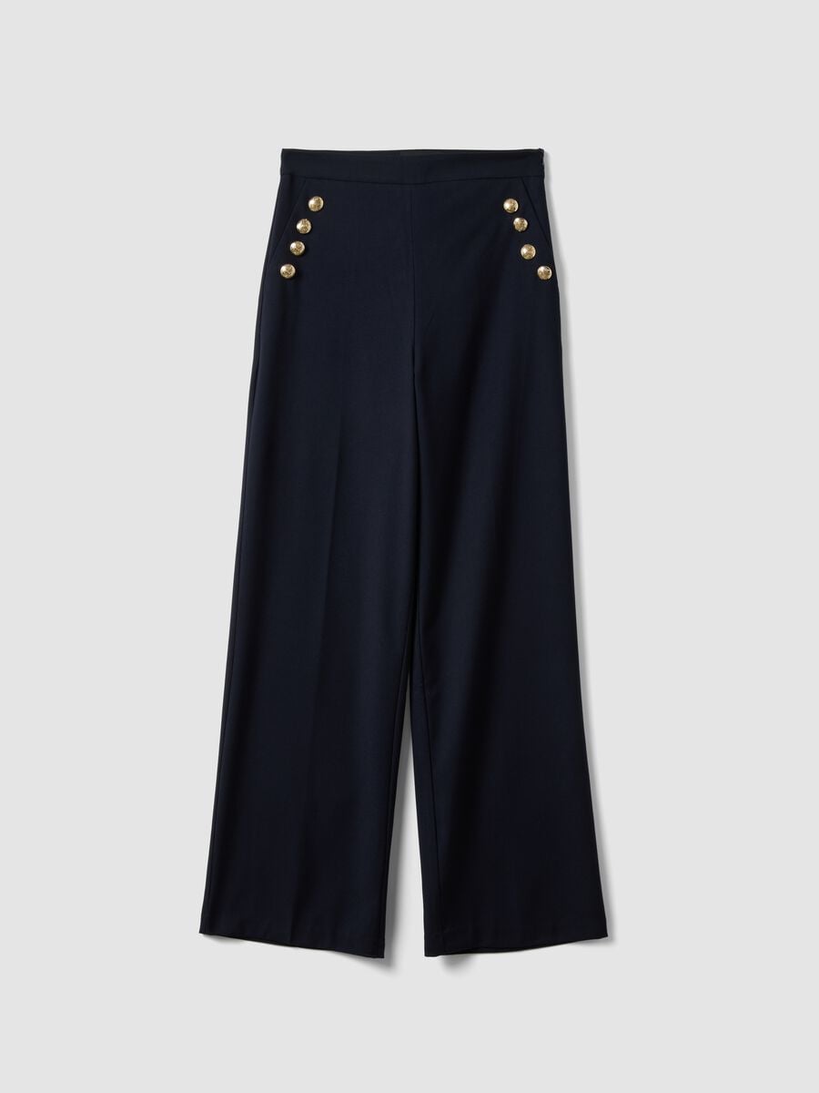 Blue stretch viscose straight-fit trousers_0