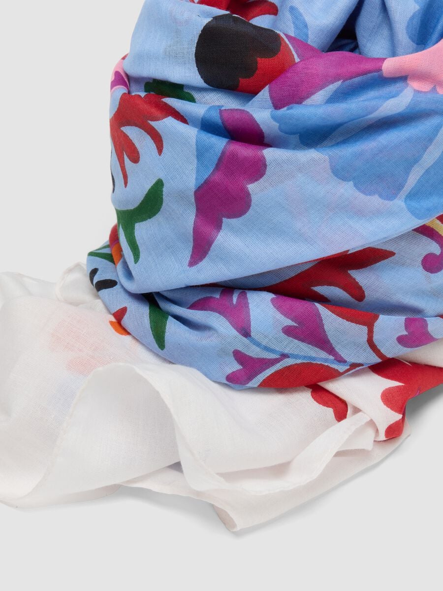 Light blue pure cotton scarf with floral print_3