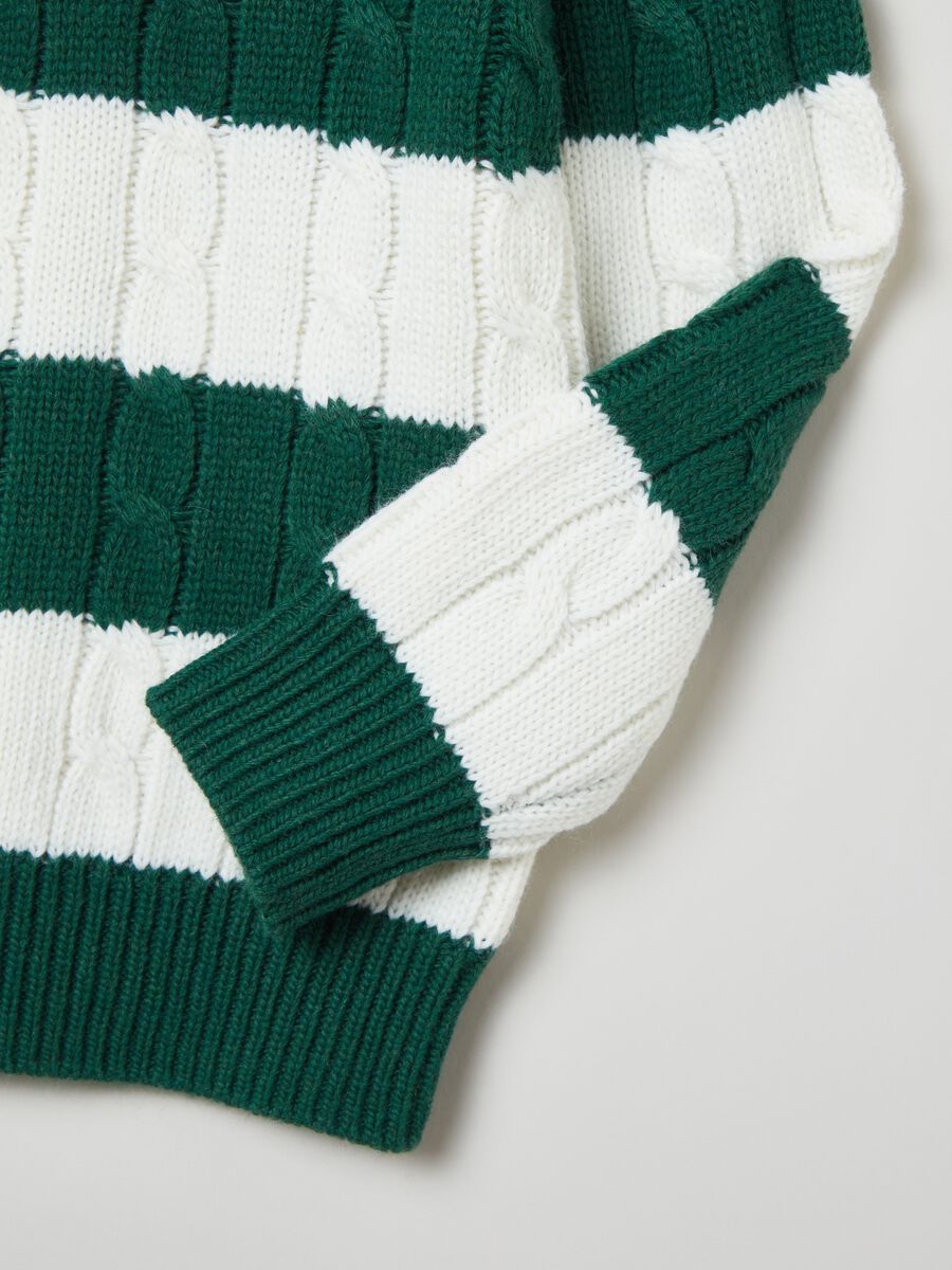 Striped pullover with cable-knit design_5