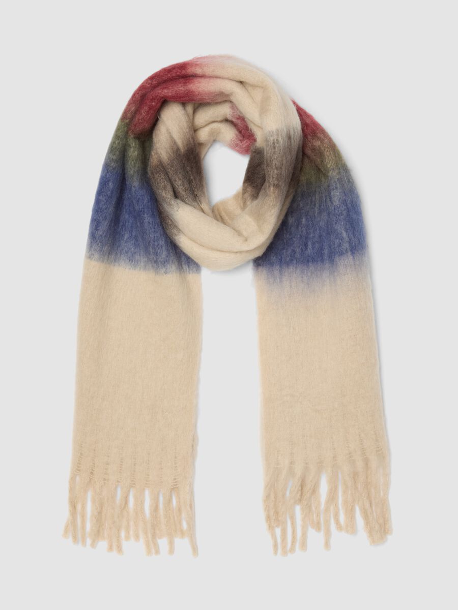 Sciarpa beige sfumata con frange_0
