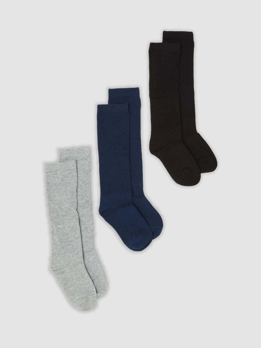 3er-Pack lange blaue Socken aus elastischer Bio-Baumwolle_0