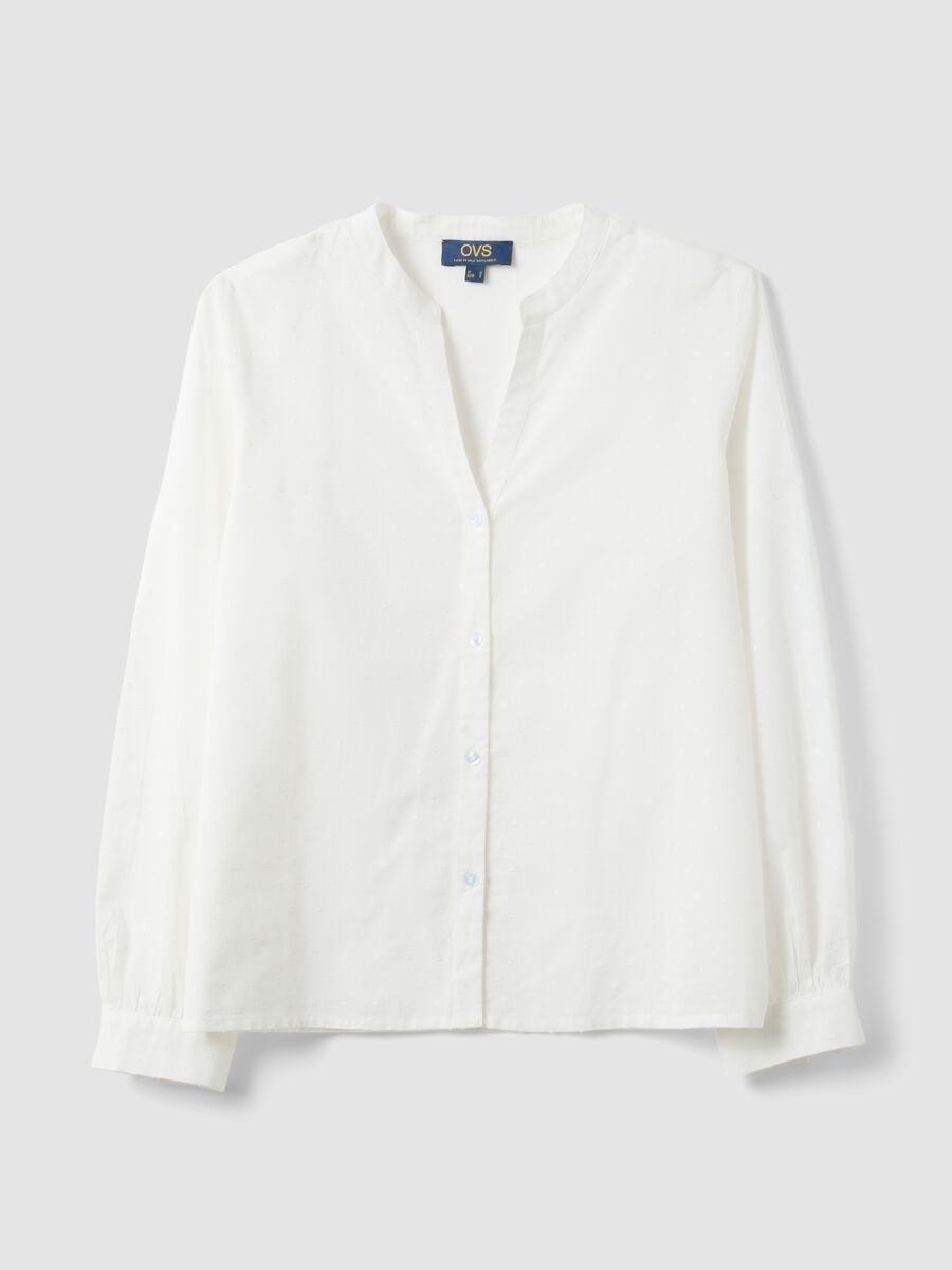 White pure cotton shirt regular fit deep V with polka dots_4