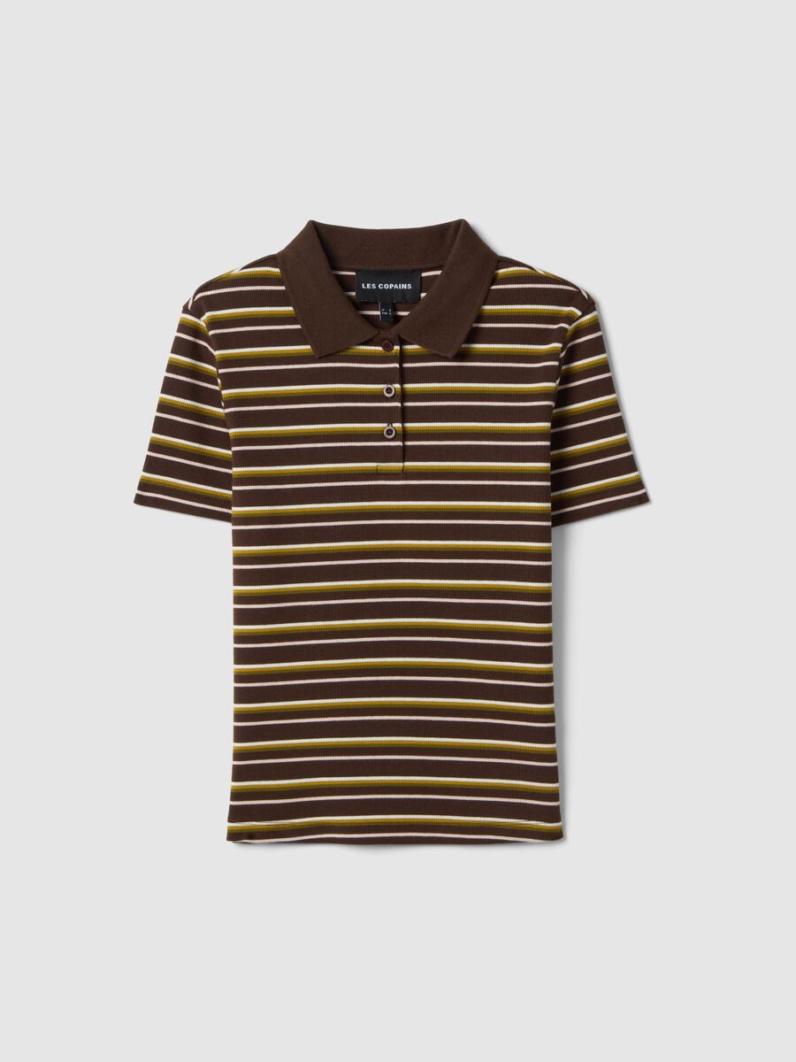 Polo marrone a righe in cotone elasticizzato_4