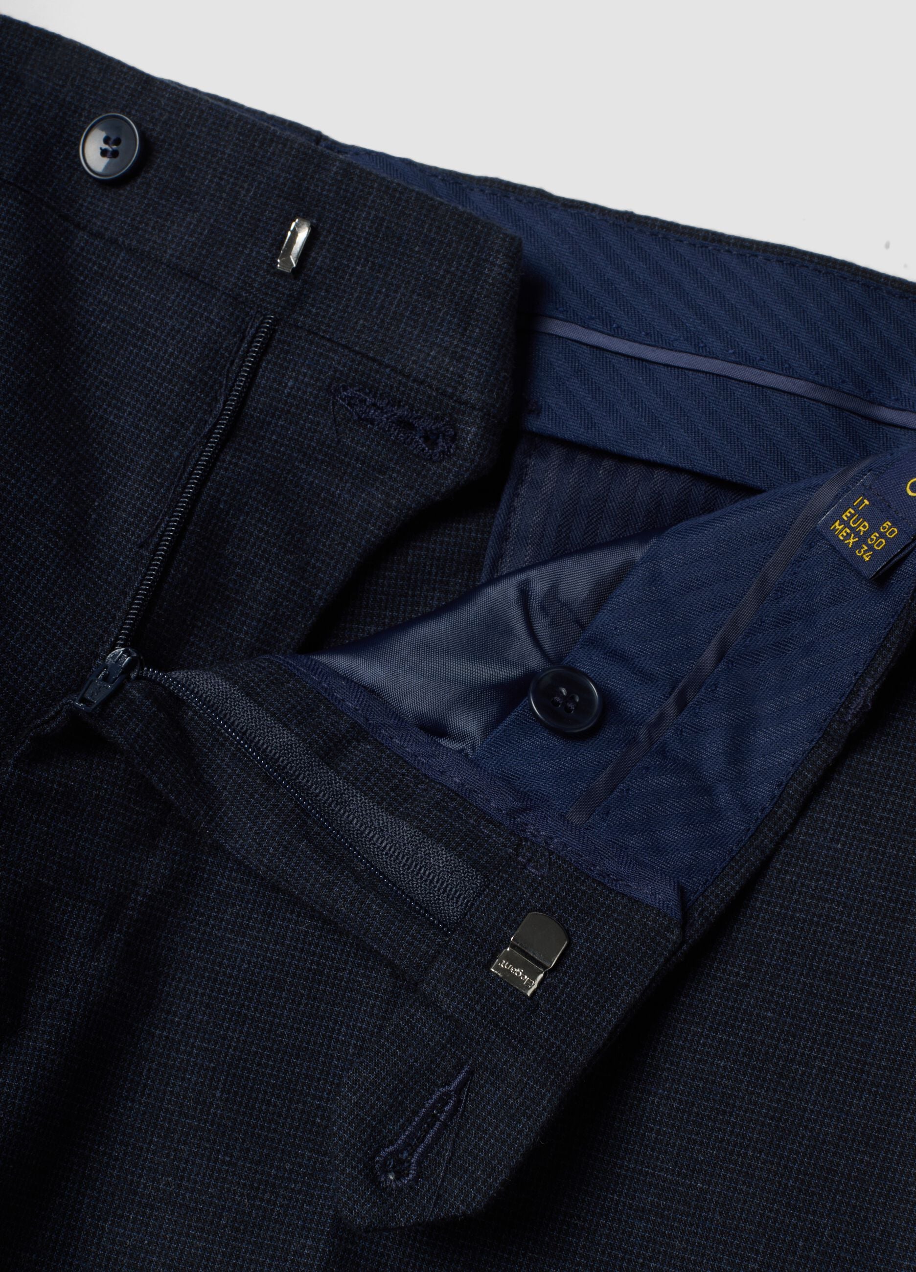 Slim-fit blue formal stretch cotton trousers