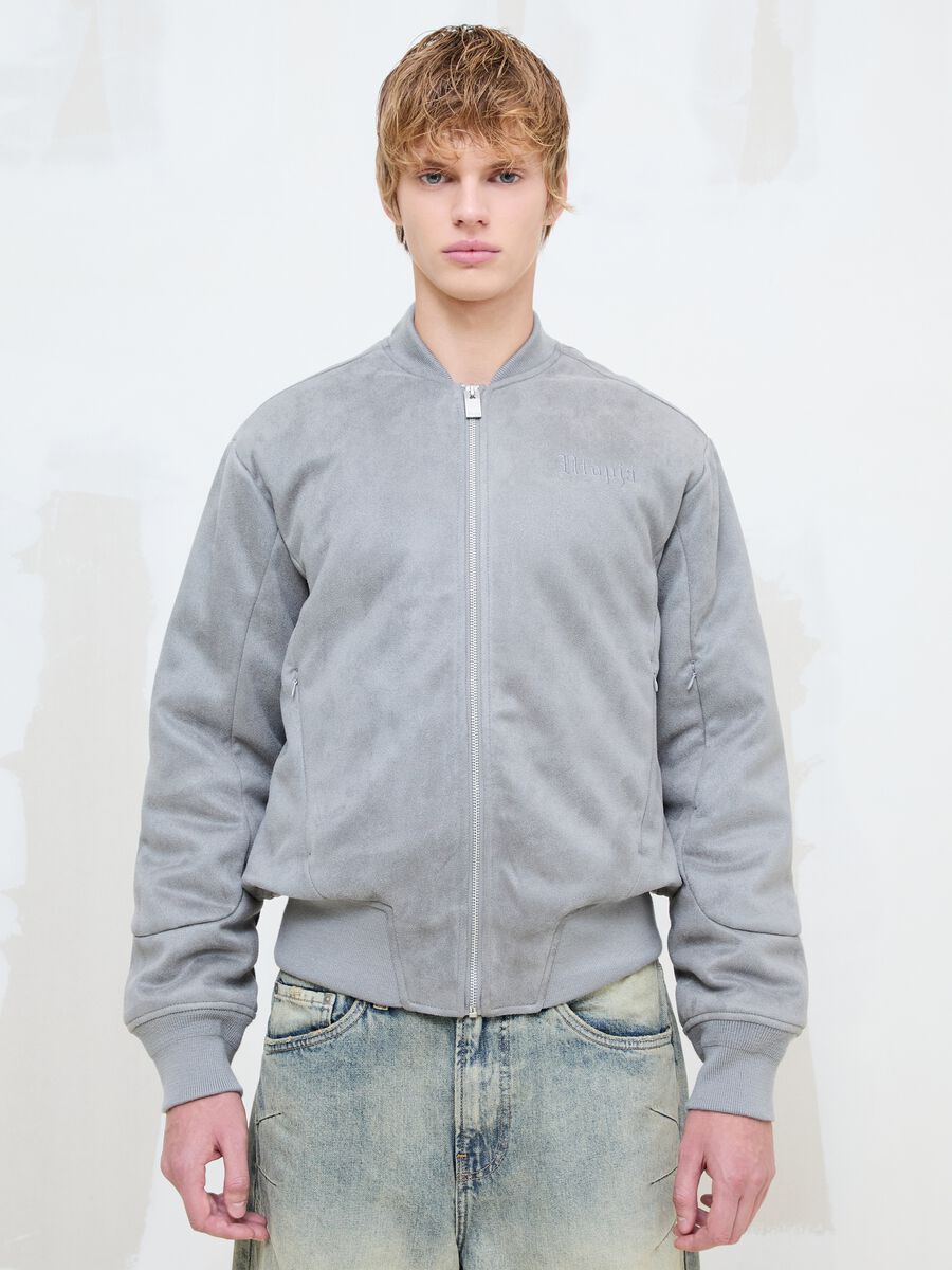 Faux Suede Bomber Jacket Light Grey_3