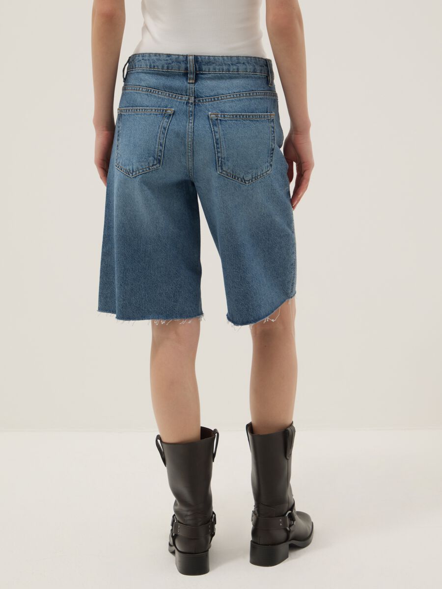 Blue pure cotton denim Bermuda shorts_3