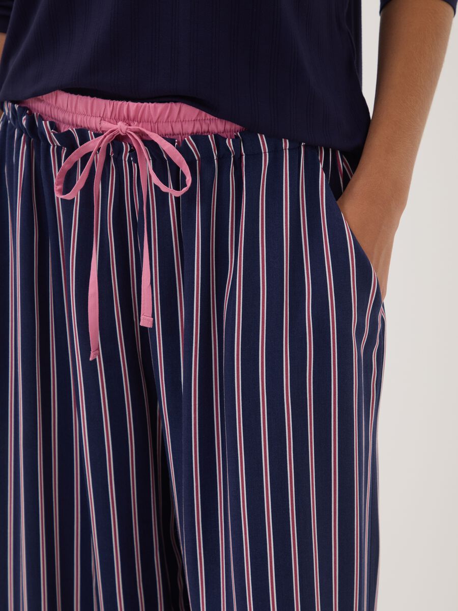 Blue striped pure viscose pyjama trousers_3