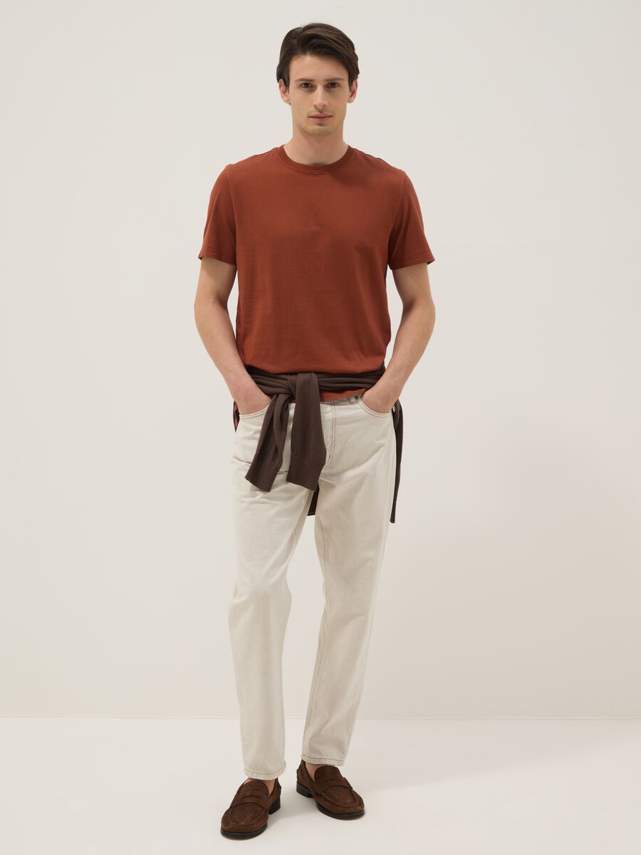 Red pure cotton regular-fit short-sleeve T-shirt_1