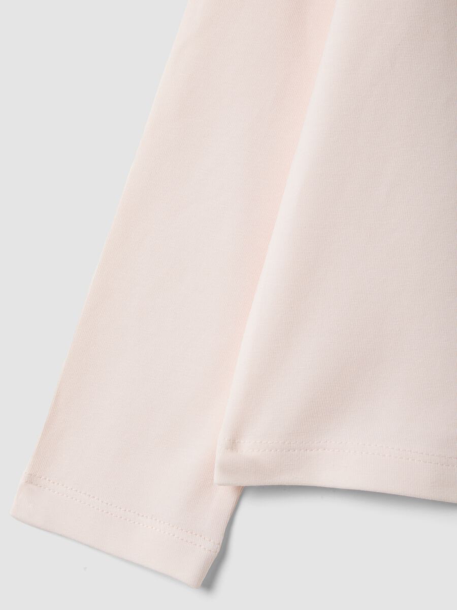 T-shirt rosa in cotone elasticizzato con stampa arcobaleno_3