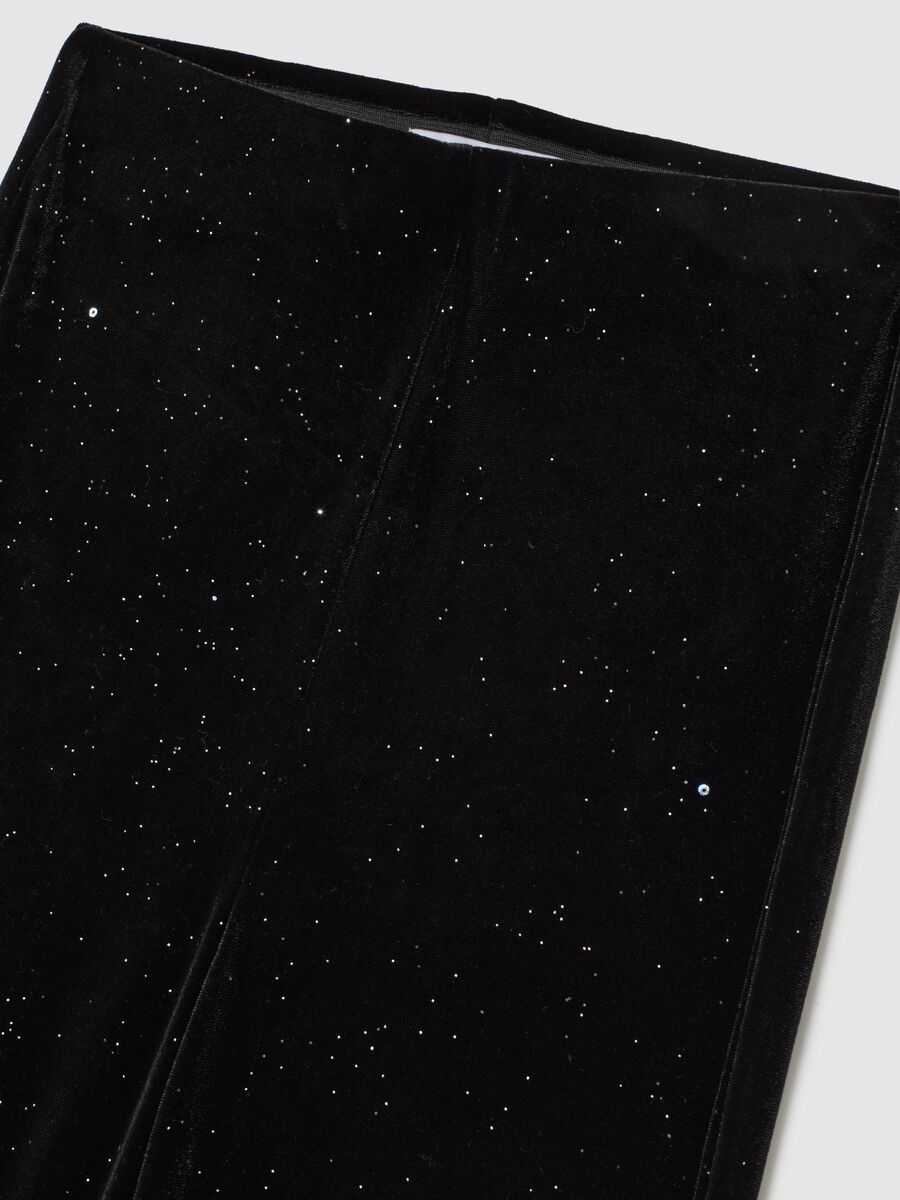 Schwarze ausgestellte Hosen aus Stretchstoff mit Glitzer_5