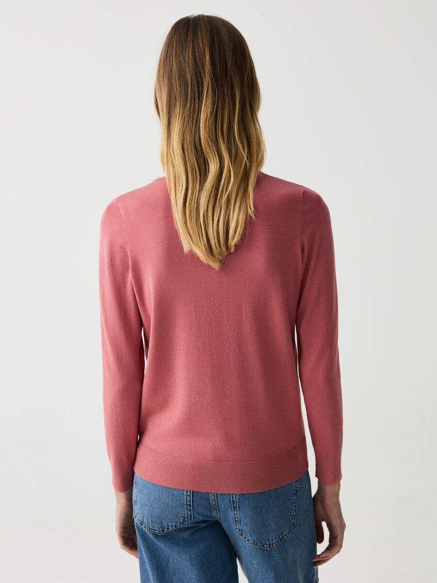 Sweater Mujer Hilo Calado Con Bolsillo Cuello Redondo