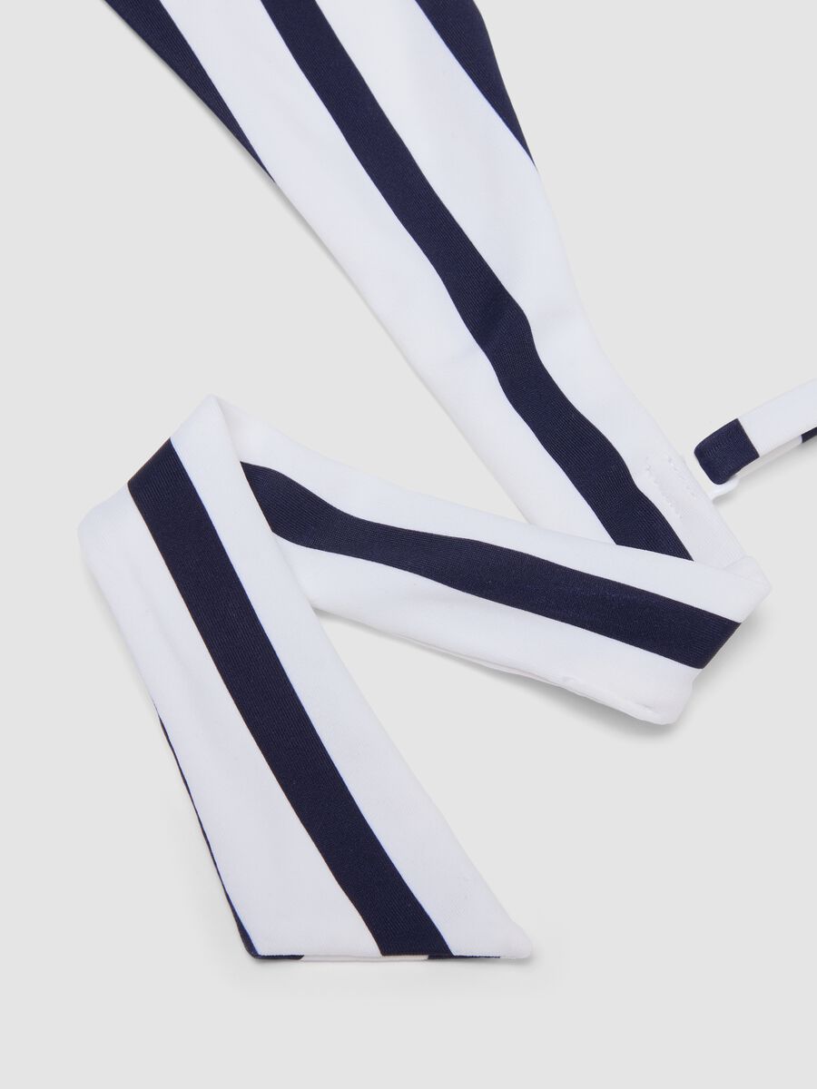 Blue and white striped bandeau bikini top in stretch fabric_1