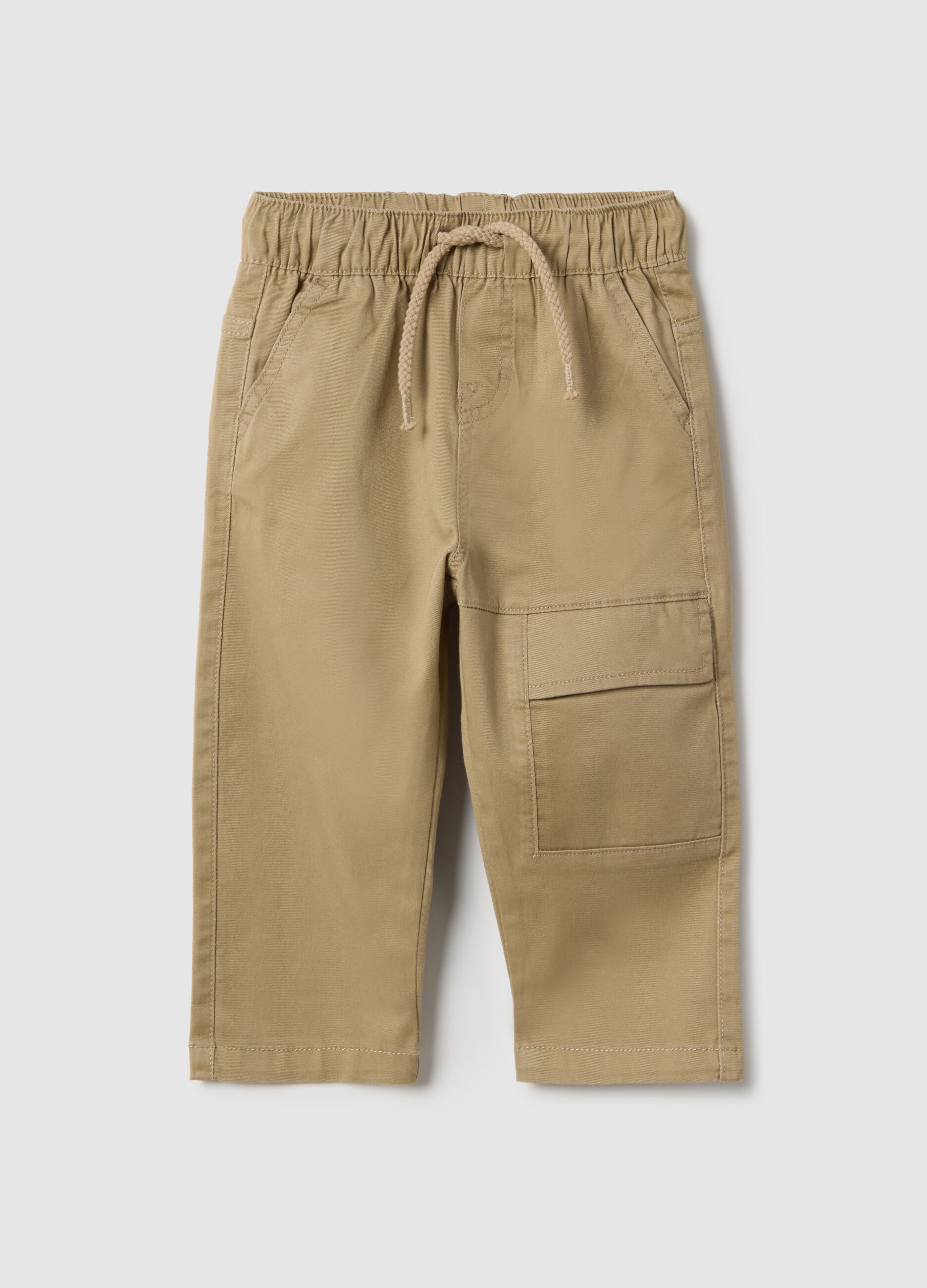 Beige Cargo-Hose f&uuml;r Kleinkinder aus elastischem Baumwollstoff Regular Fit