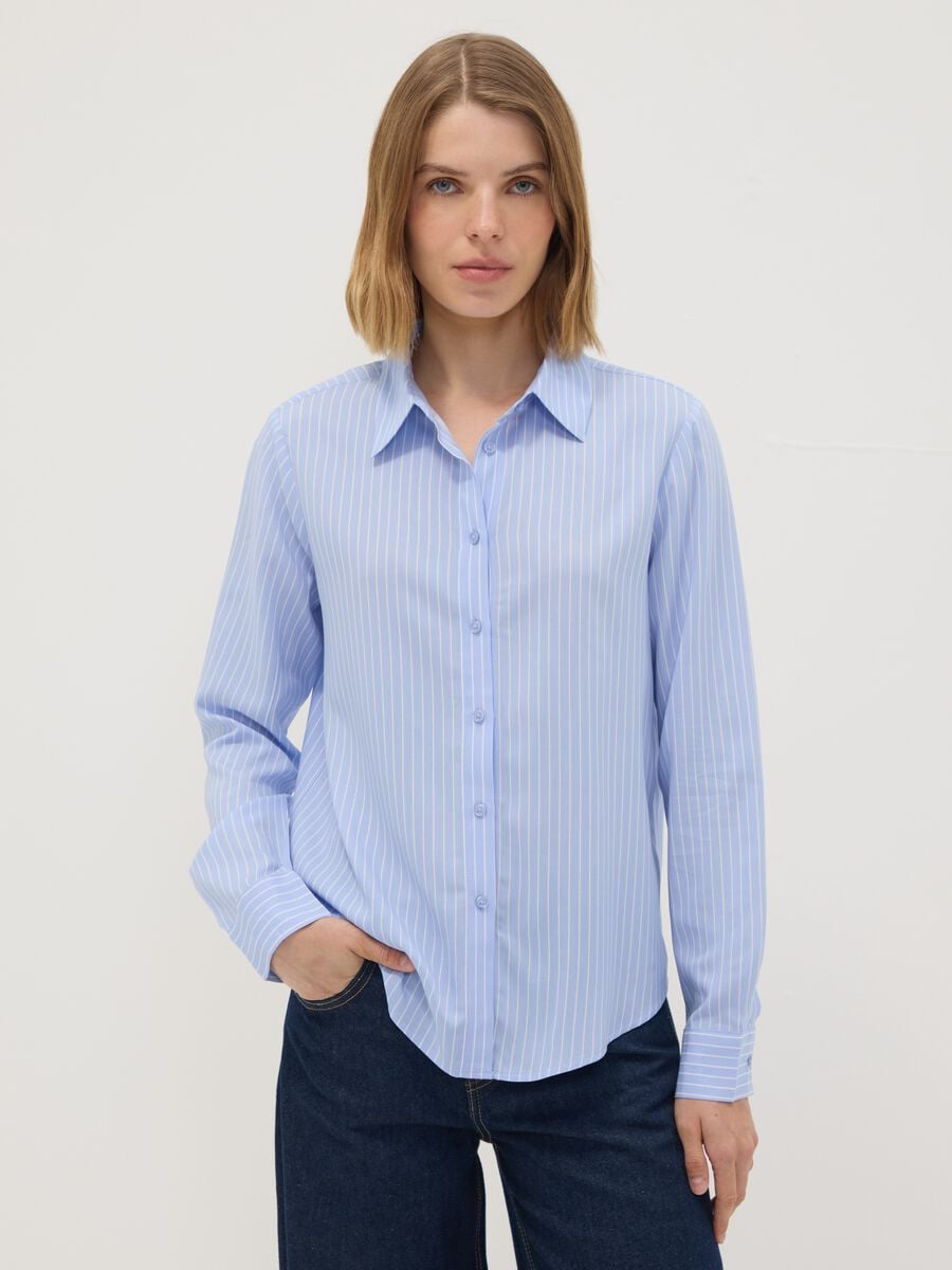 Camicia azzurra a righe in pura viscosa regular fit_2