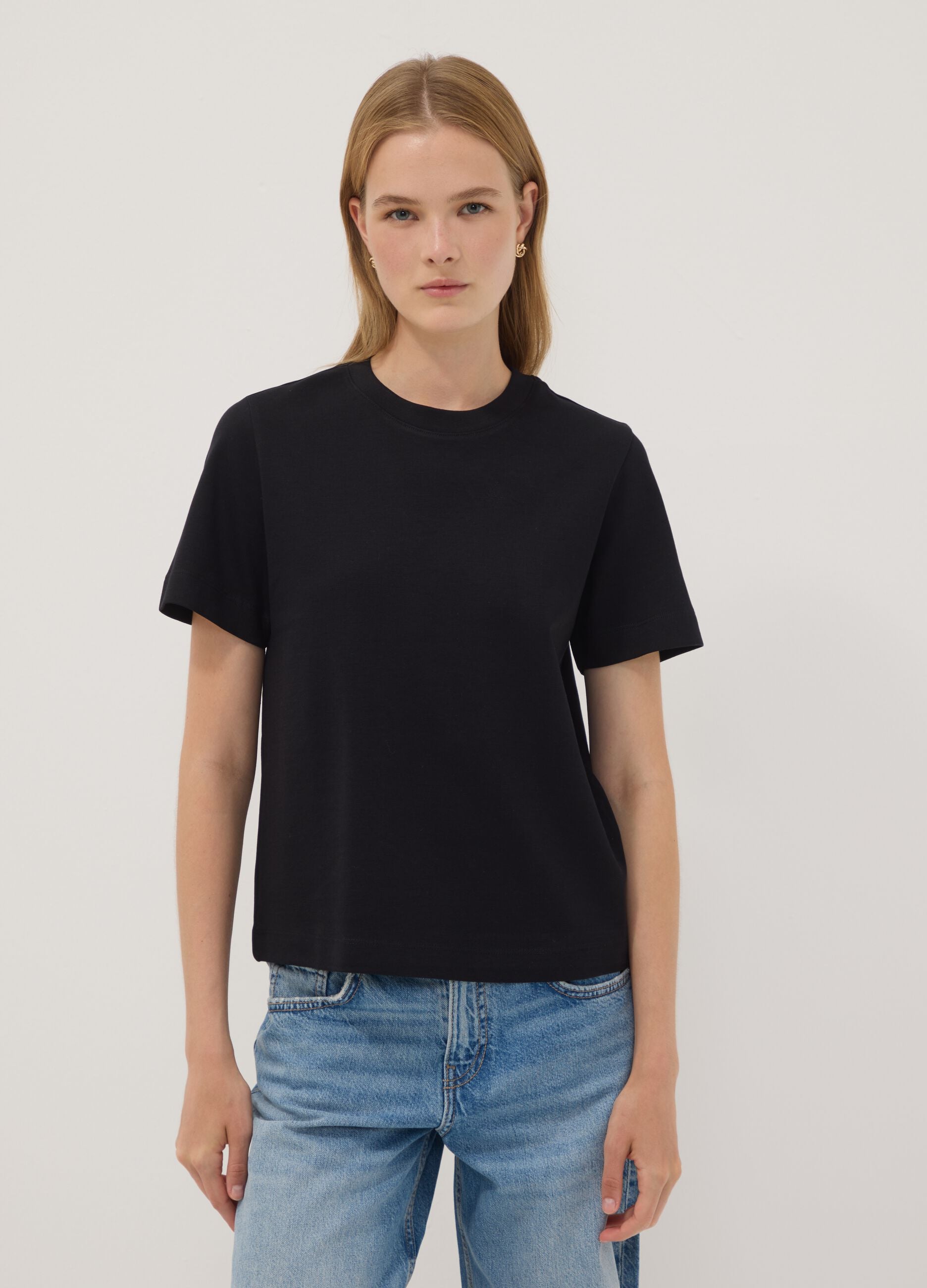 Black relaxed-fit pure cotton short-sleeve T-shirt