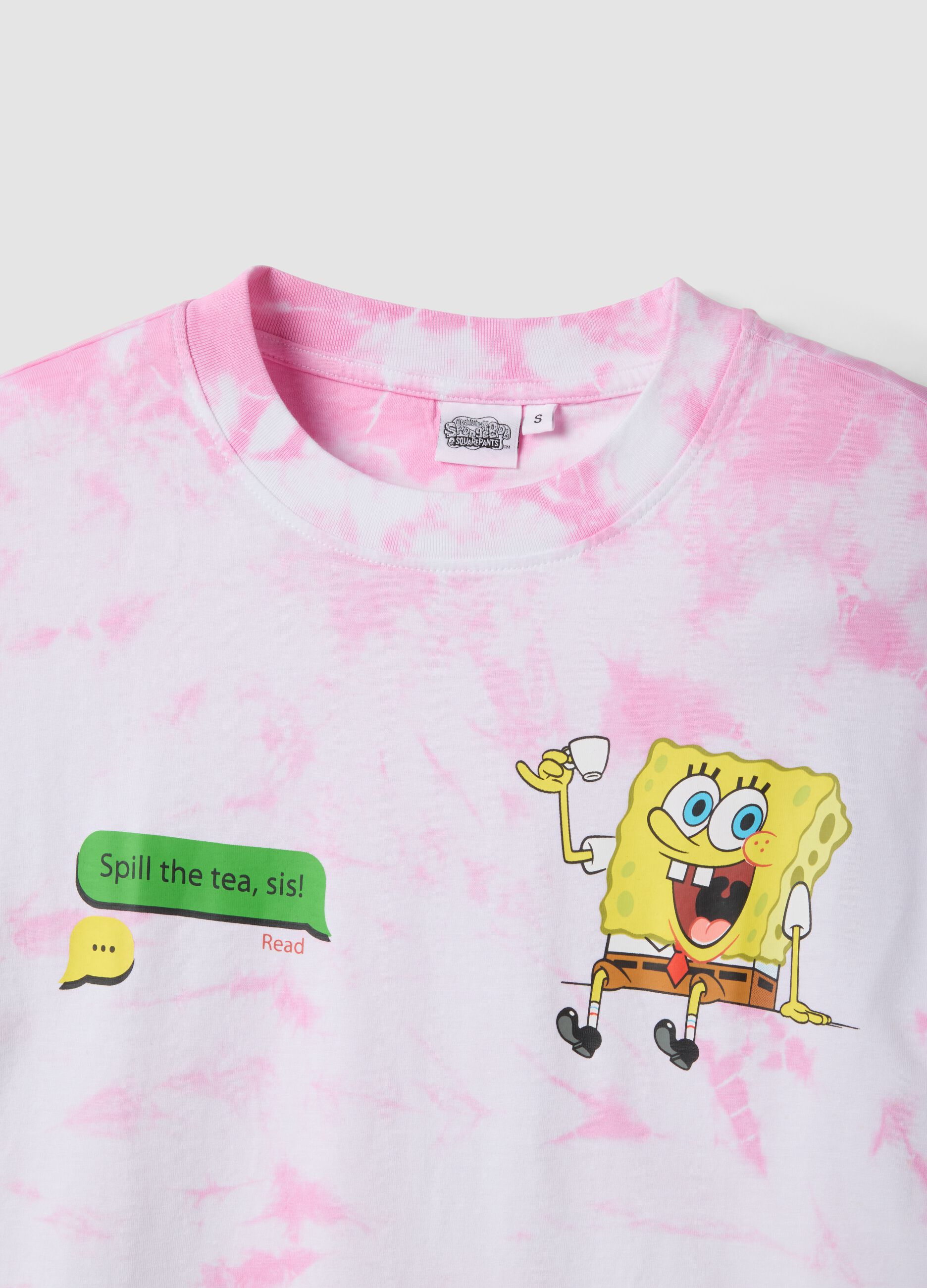 Camiseta multicolorida de algod&atilde;o puro, ajuste regular com estampado SpongeBob