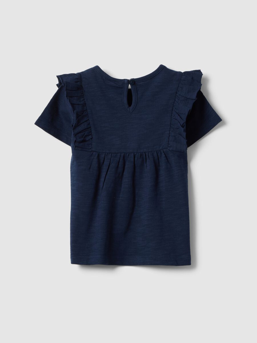 Girls&rsquo; blue pure cotton regular-fit T-shirt with frills_1