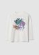 T-shirt bianca in puro cotone a girocollo con stampa skater per bambino_0