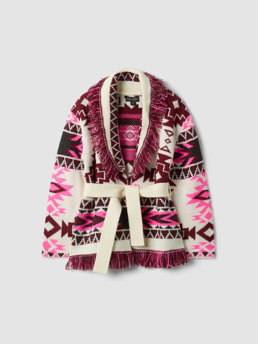 Girls&rsquo; multicolour jacquard cardigan with deep V-neck_0