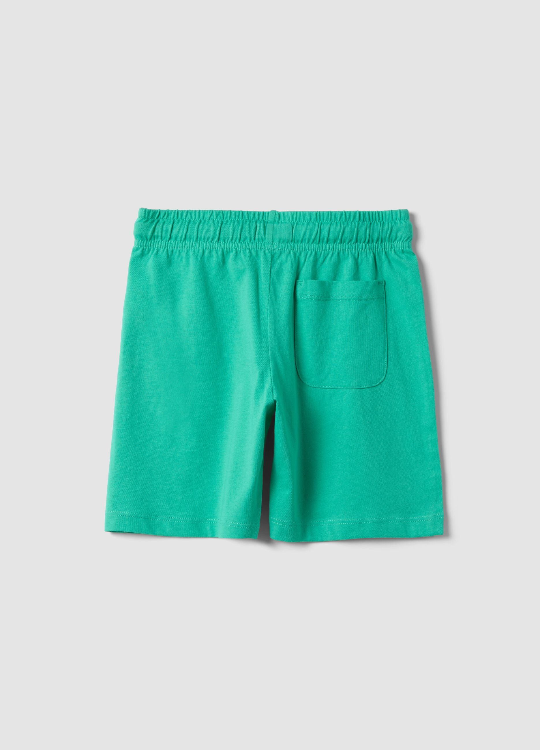 Green organic cotton shorts with elasticated waistband