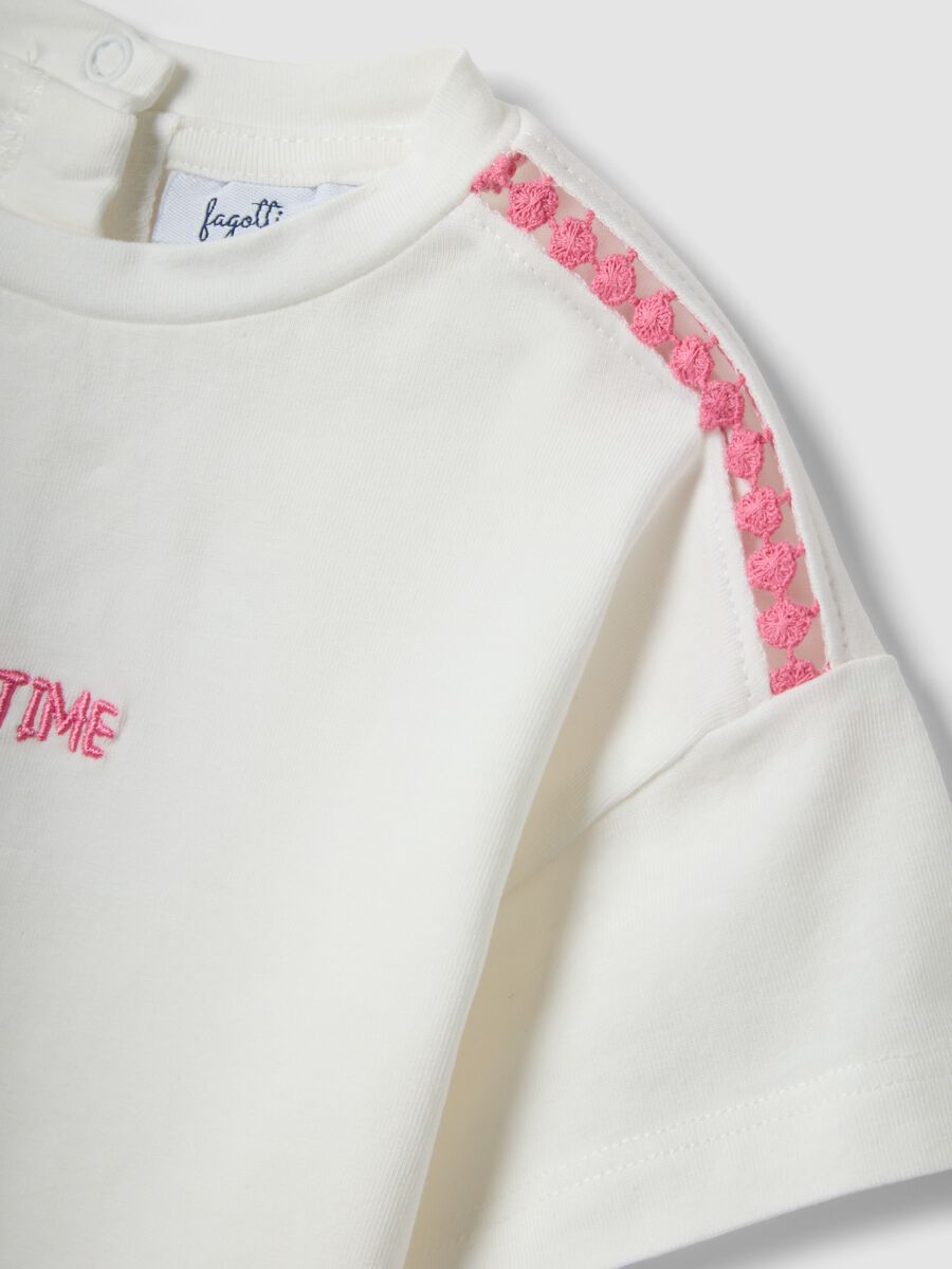 White stretch cotton printed T-shirt for baby girl, regular fit_3