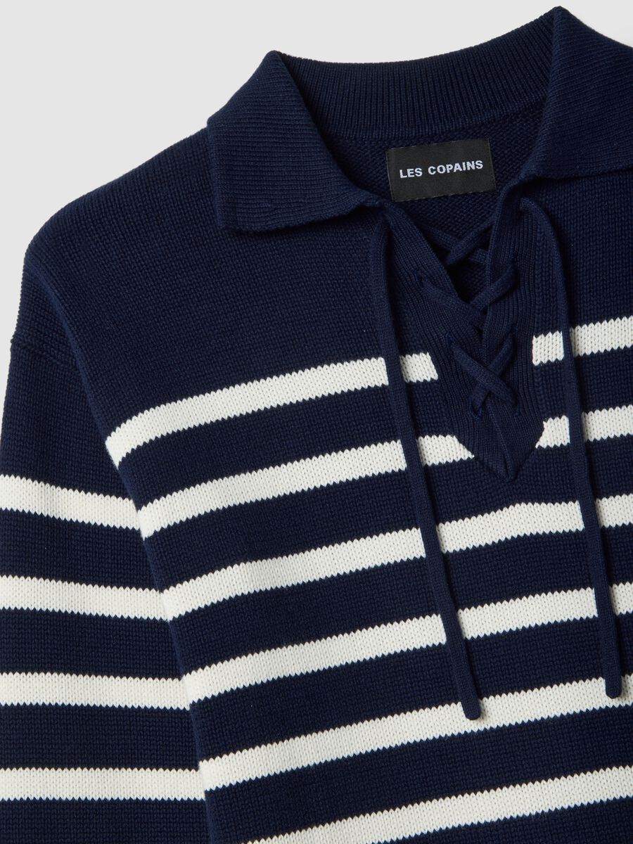 Multi-coloured striped pure cotton sweater, regular fit, deep V_6