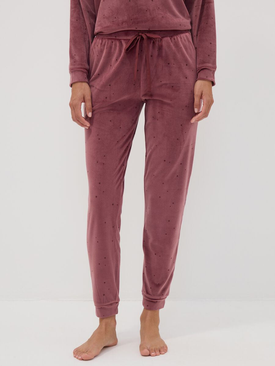 Rosa Pyjama-Hose aus Stretchstoff mit Sternchenmuster_1