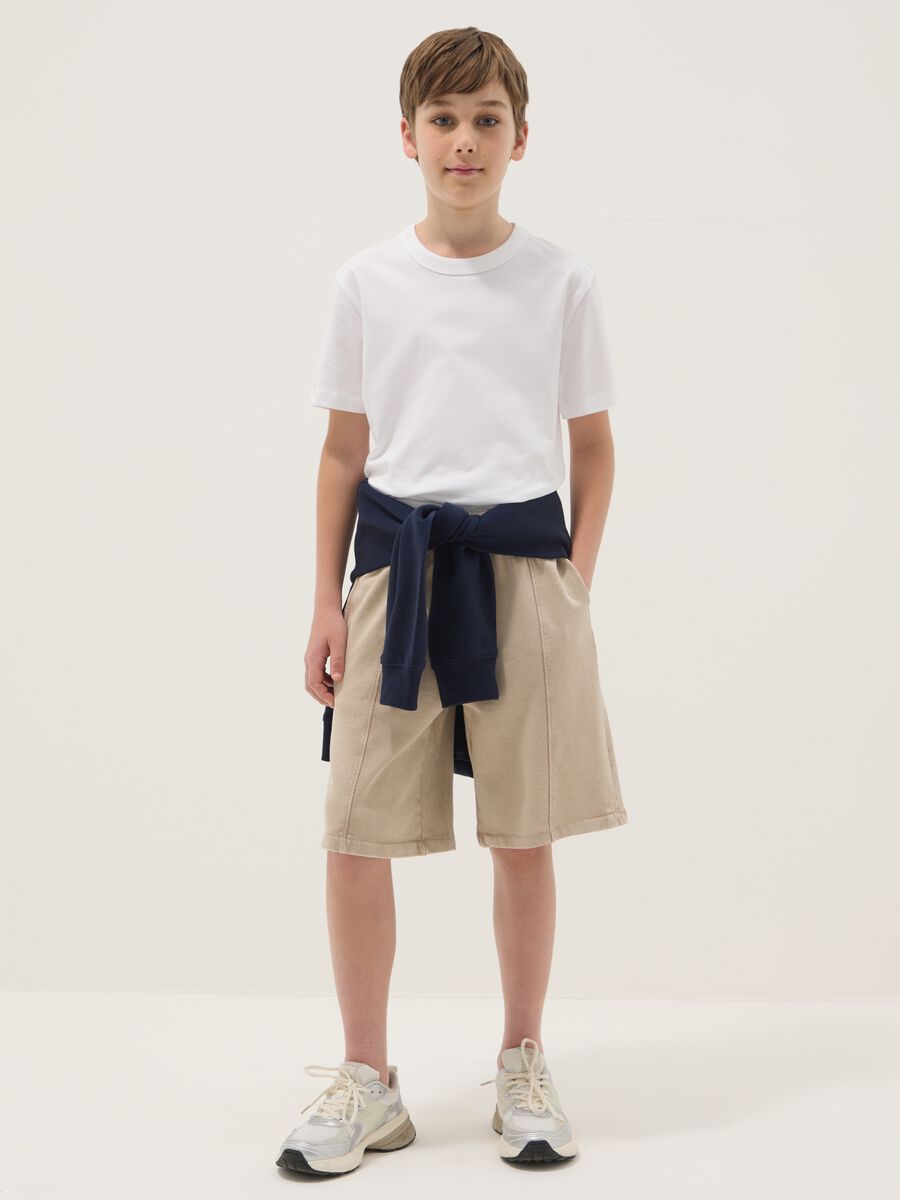 Boys' comfort fit pure cotton beige shorts_0