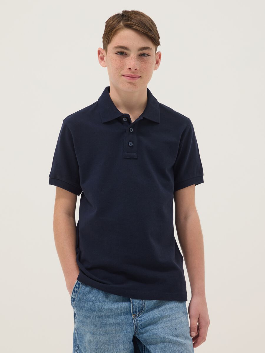 Boys&rsquo; blue organic pure cotton polo shirt, regular fit_0
