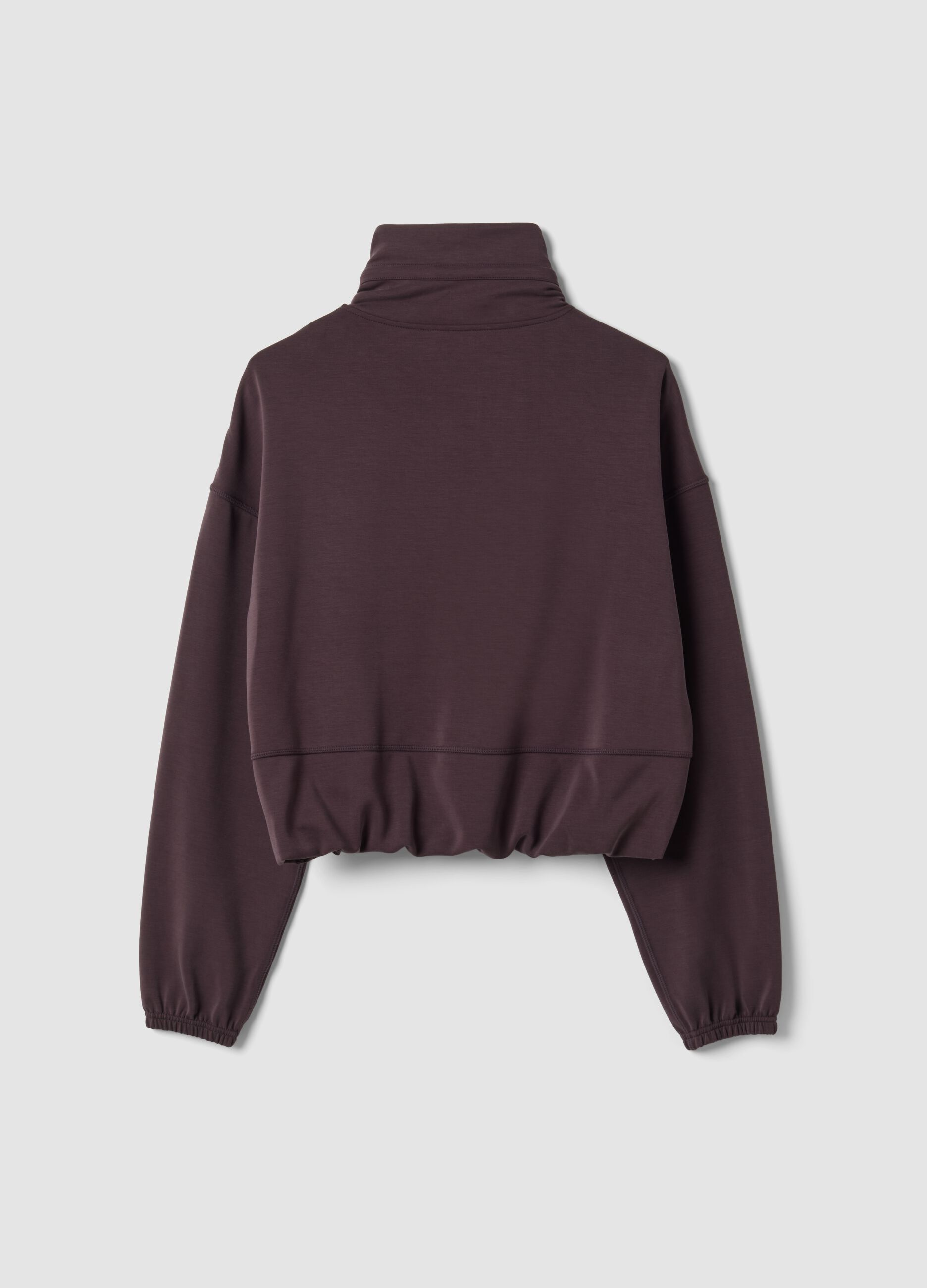 Short brown stretch viscose sweatshirt with high neck