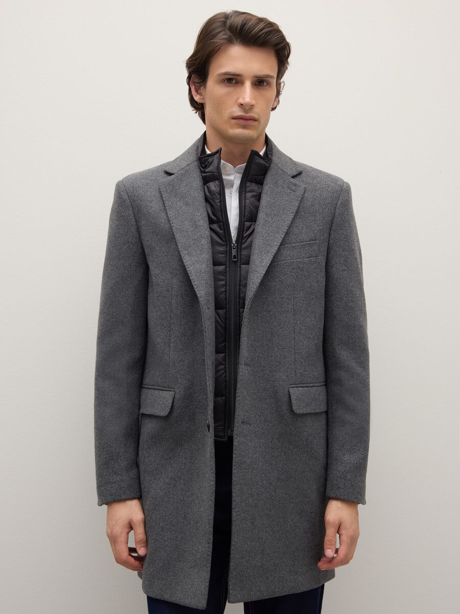Grey Regular Fit Coat with Buttons_0