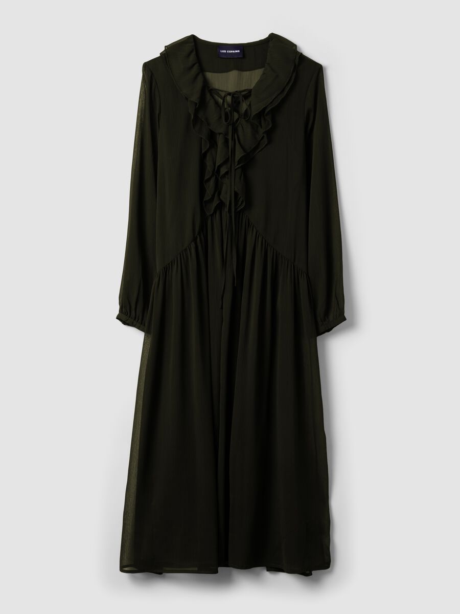 Black dress with deep V-neck and ruffles_4