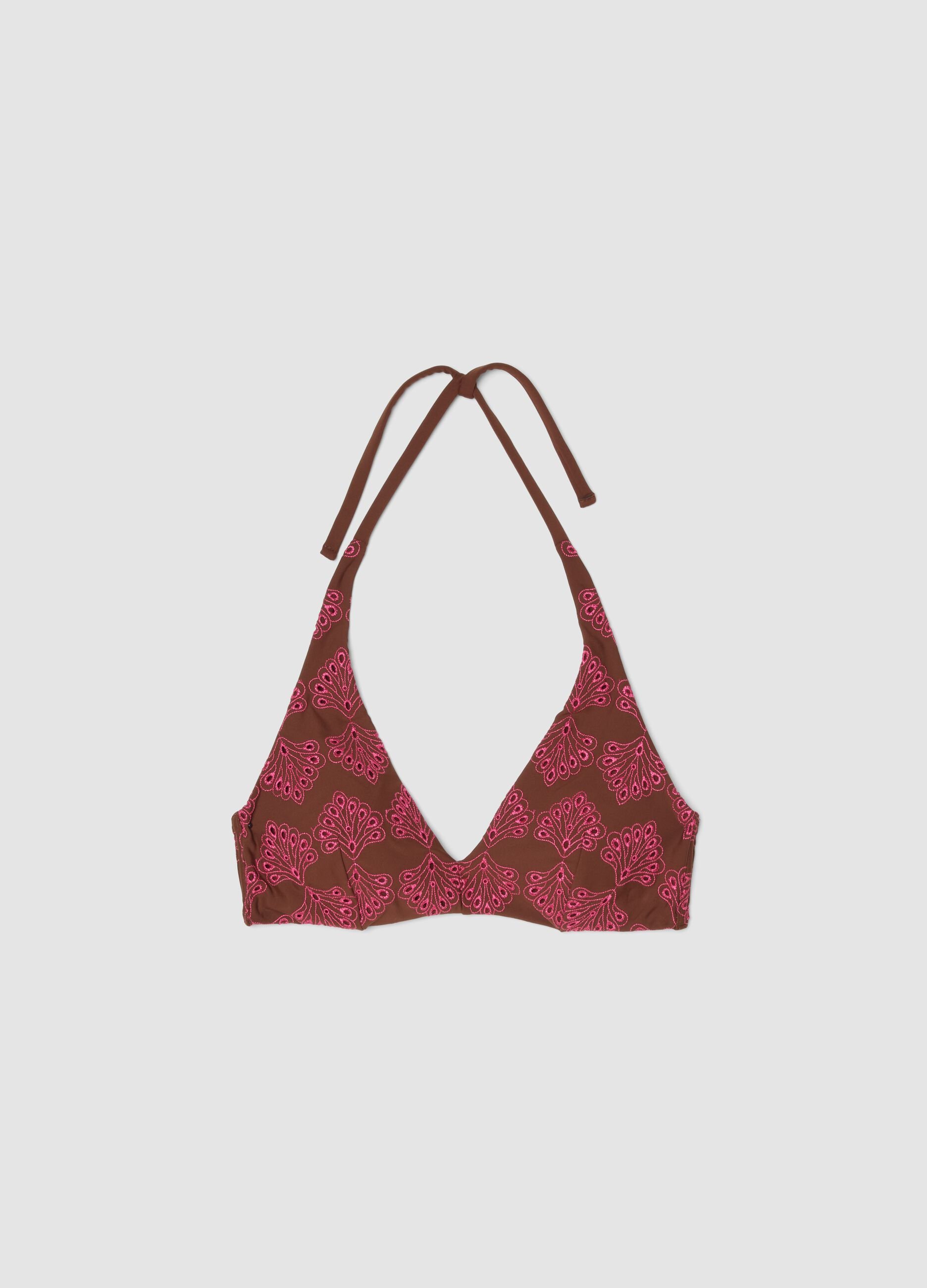 Brown stretchy triangle bikini top
