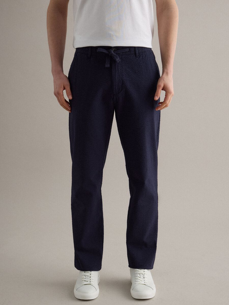Regular fit blue stretch cotton chino trousers_1
