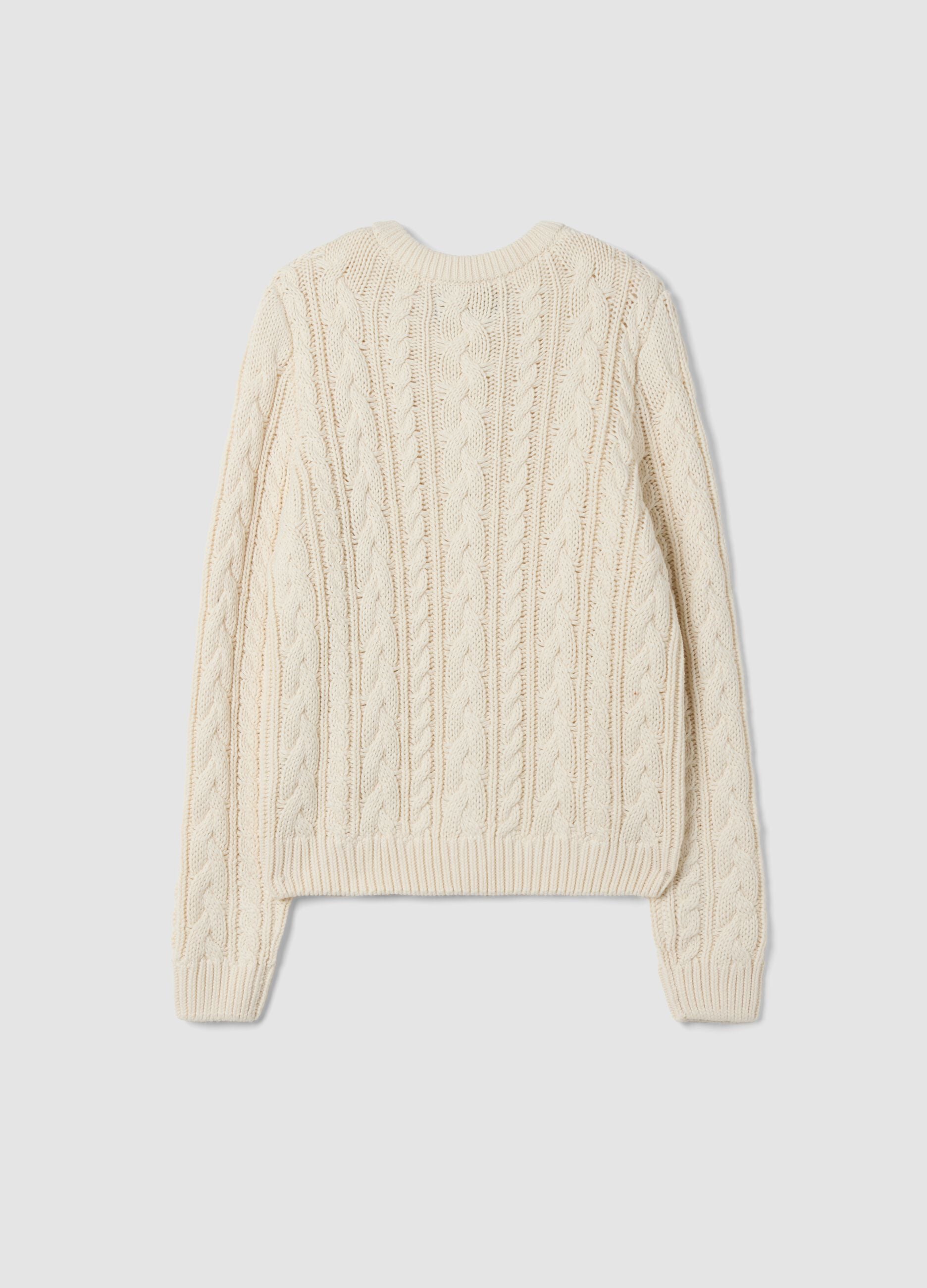 Beige cotton-blend crew-neck cardigan