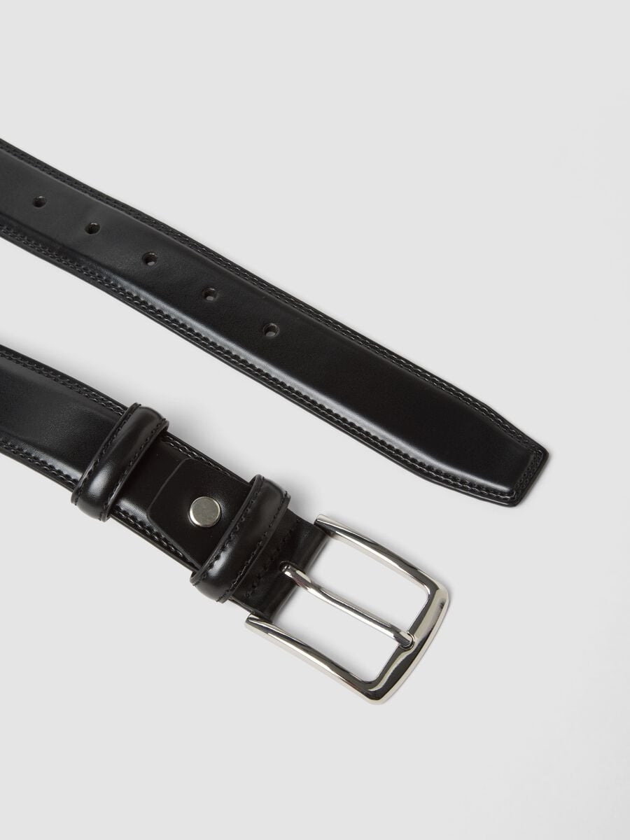 Black genuine leather belt with metal buckle_1