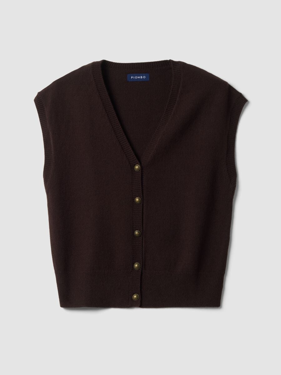Brown V-neck button-up vest with oversized fit_4
