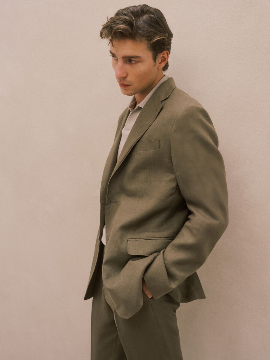 Regular Fit Brown Pure Linen Blazer_0