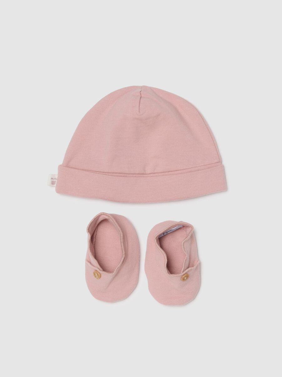 Baby girl's pink hat and booties set in pure cotton, regular fit_0