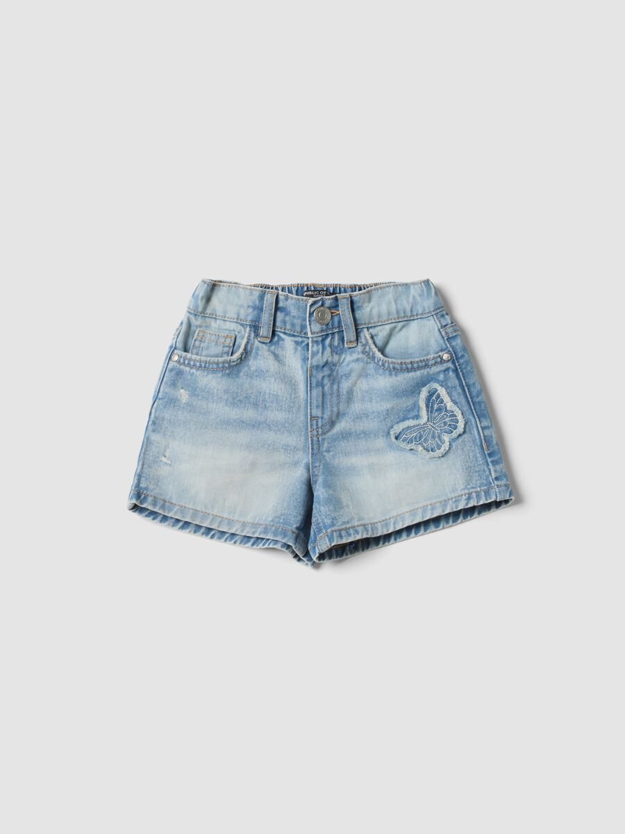 Hellblaue Denim-Shorts aus reiner Baumwolle f&uuml;r M&auml;dchen, Regular Fit, mit Stickerei_0