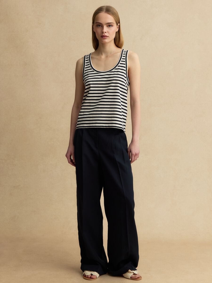 Multicolor striped regular fit cotton and linen tank top_2