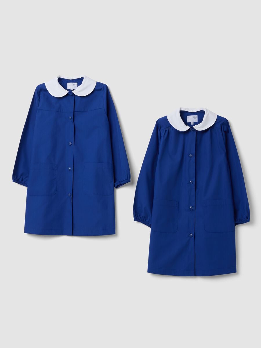 2-pack of blue school aprons with white collar_0