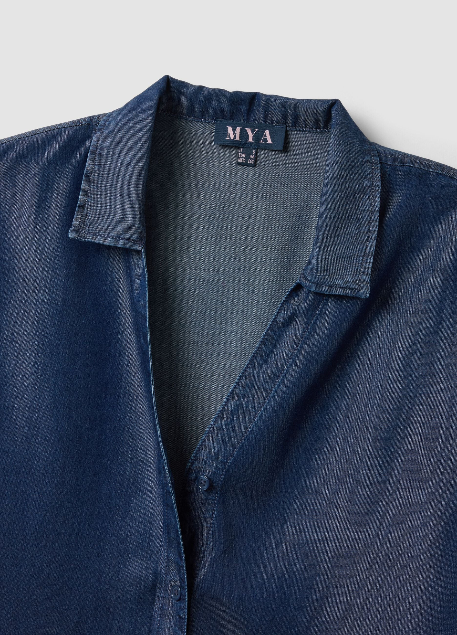 Blue pure lyocell short-sleeve shirt, regular fit