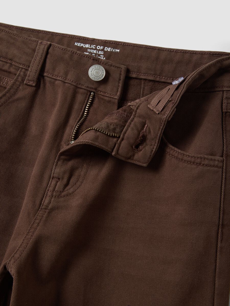 Brown wide-leg jeans in pure cotton twill_1